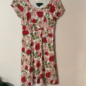 Boden‎ Red and Green Floral Midi Dress